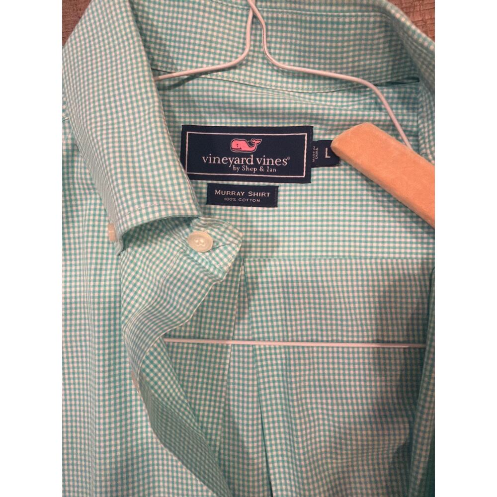 Vineyard Vines Shirt Mens Extra Large Green Check Button Up Whale Logo Murray - Picture 2 of 5
